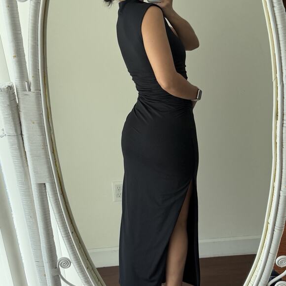 Abercrombie And Fitch Dress Small Tall Black Modal Blend Paloma Maxi Ruched - Picture 4 of 12